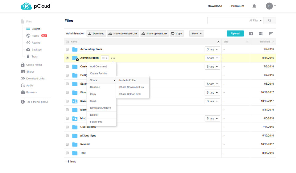 screenshot of pCloud Business